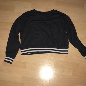 Grey crop top sweater with white stripes